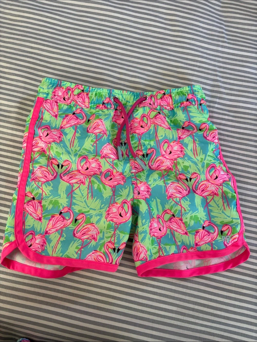Kids Flamingo Print Swim Trunks - Pink & Aqua